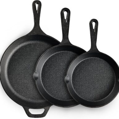 EWFEN Cast Iron Skillet 3-Piece Set, Heavy-Duty Professional Restaurant Chef Quality Pre-Seasoned Pan Cookware Set, 6", 8", 10" Pans For Frying, Saute, Cooking, Use Indoor/Outdoor, Oven, Grill