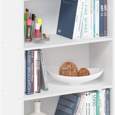 Furinno PASIR Book Shelf, 3-Tier Bookshelf, Storage Shelves Bookcase, 9.7 x 23.7 x 31.5, for Living Room, Bedroom, Home Office, Plain White