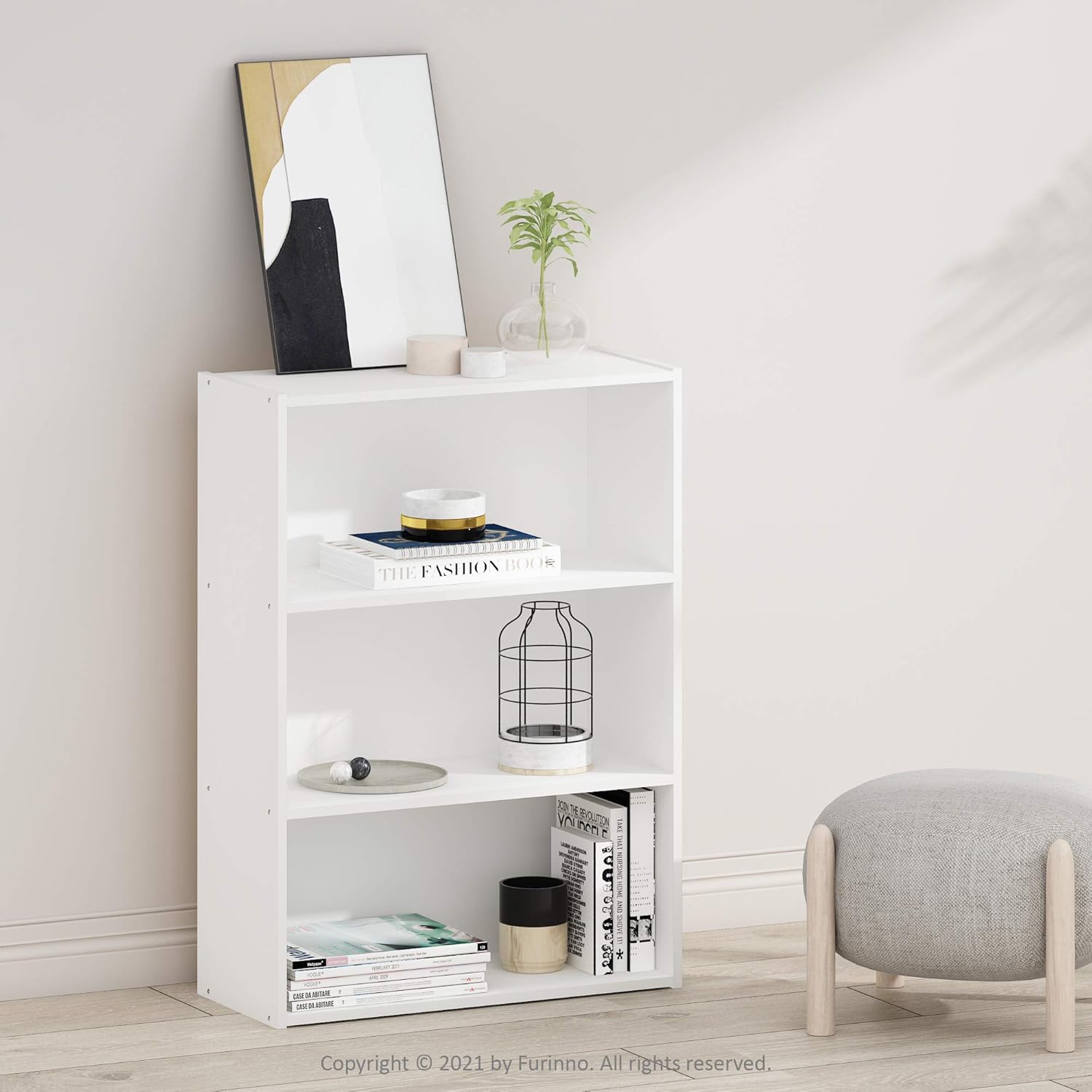 Furinno PASIR Book Shelf, 3-Tier Bookshelf, Storage Shelves Bookcase, 9.7 x 23.7 x 31.5, for Living Room, Bedroom, Home Office, Plain White - Image 2