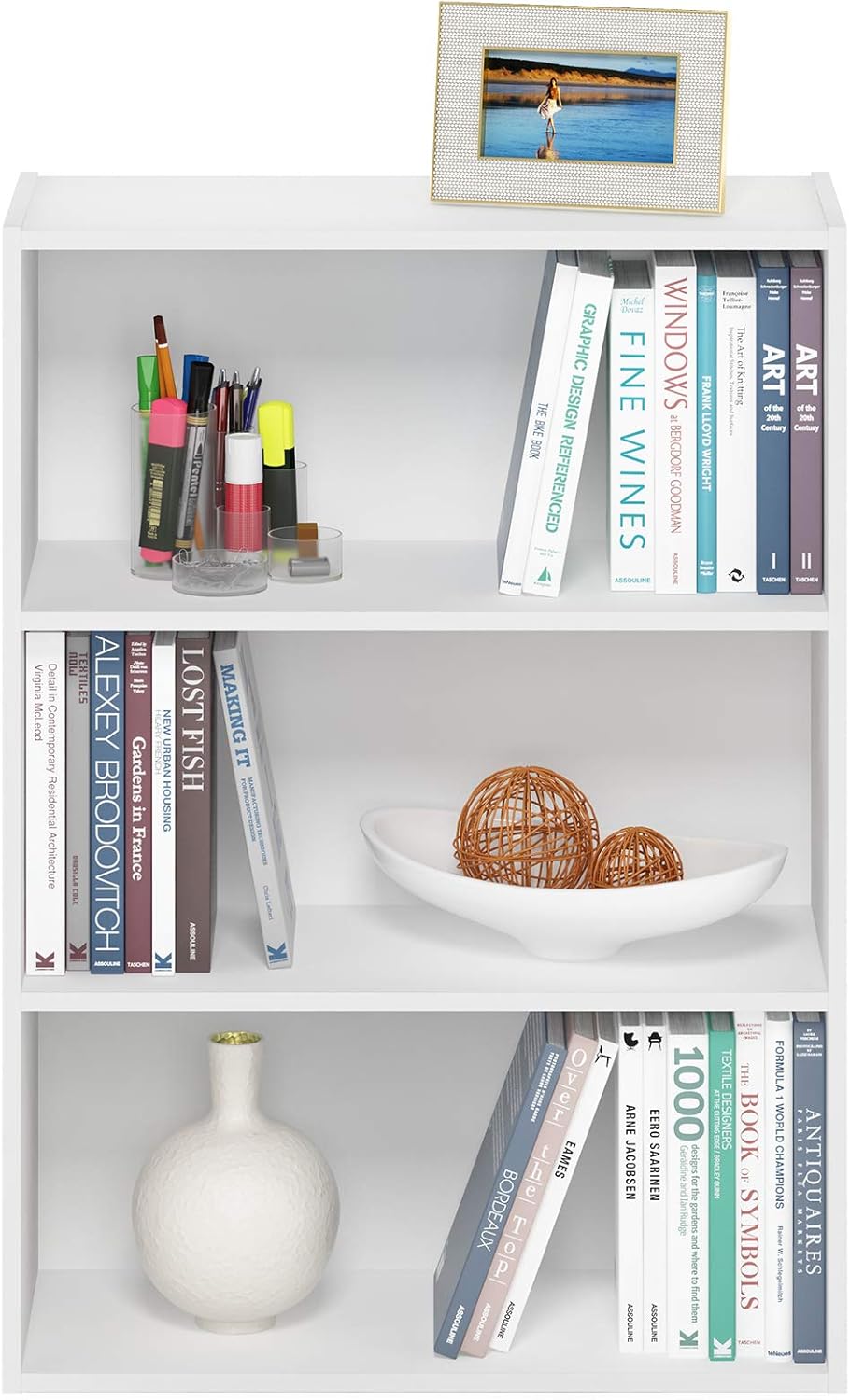 Furinno PASIR Book Shelf, 3-Tier Bookshelf, Storage Shelves Bookcase, 9.7 x 23.7 x 31.5, for Living Room, Bedroom, Home Office, Plain White - Image 5