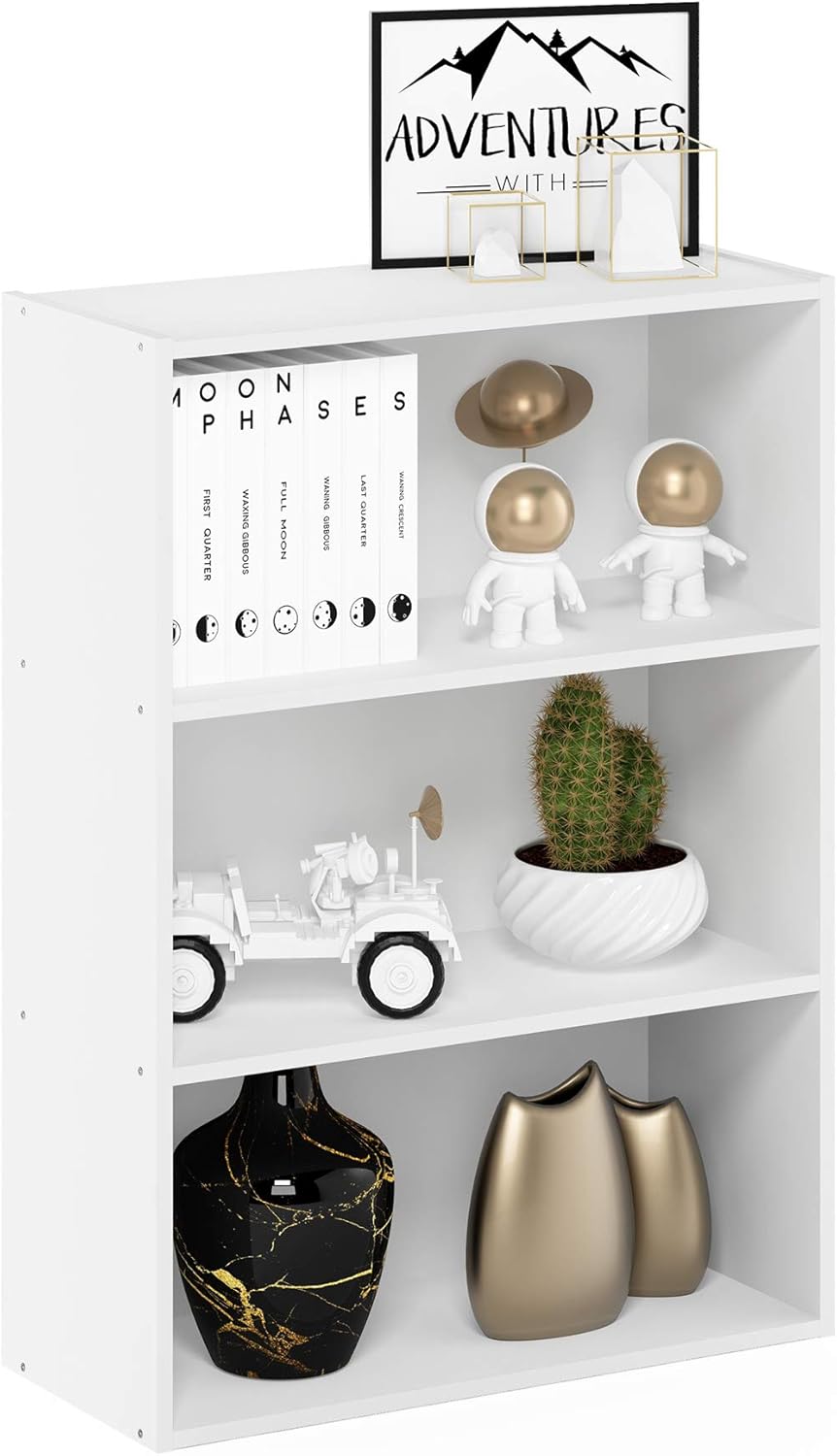 Furinno PASIR Book Shelf, 3-Tier Bookshelf, Storage Shelves Bookcase, 9.7 x 23.7 x 31.5, for Living Room, Bedroom, Home Office, Plain White - Image 6