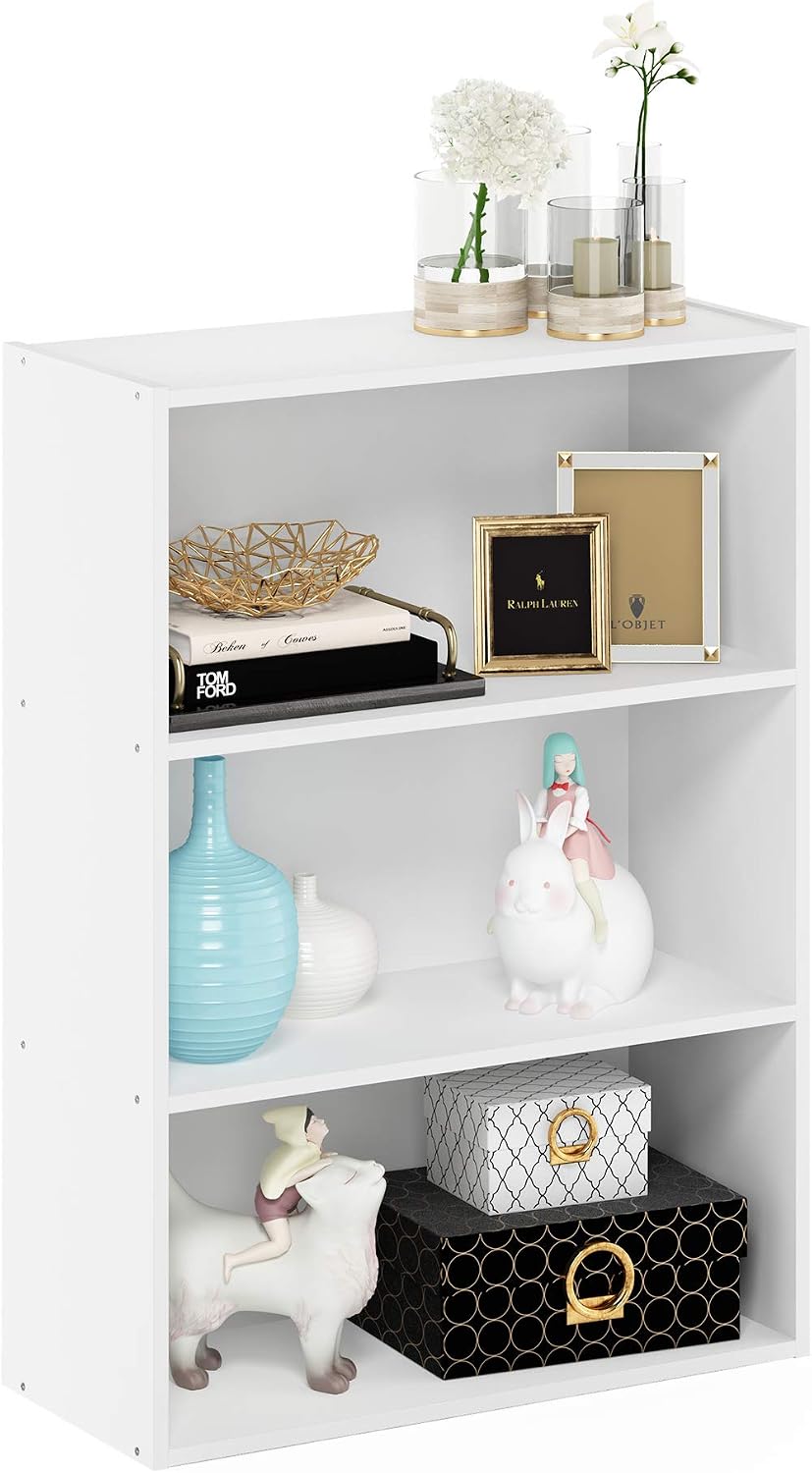 Furinno PASIR Book Shelf, 3-Tier Bookshelf, Storage Shelves Bookcase, 9.7 x 23.7 x 31.5, for Living Room, Bedroom, Home Office, Plain White - Image 7