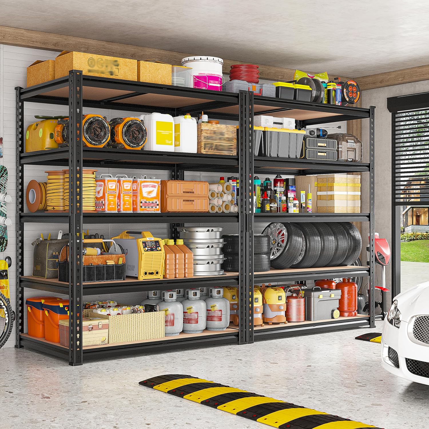 REIBII 2 Pack Garage Shelving, 2400LBS Each,Heavy Duty Storage Shelves | For Basement Pantry Workshop,36"W x 16"D x 72"H Each,5 Tier Freestanding Metal Shelving,1.4mm Rolled-Edge Posts,Adjustable - Image 2