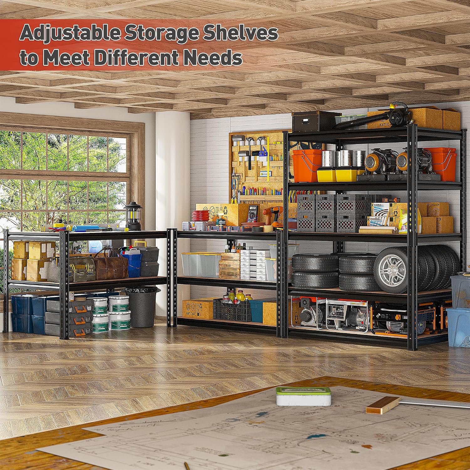 REIBII 2 Pack Garage Shelving, 2400LBS Each,Heavy Duty Storage Shelves | For Basement Pantry Workshop,36"W x 16"D x 72"H Each,5 Tier Freestanding Metal Shelving,1.4mm Rolled-Edge Posts,Adjustable - Image 4