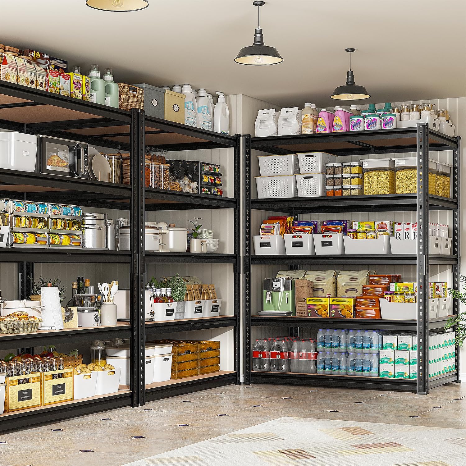 REIBII 2 Pack Garage Shelving, 2400LBS Each,Heavy Duty Storage Shelves | For Basement Pantry Workshop,36"W x 16"D x 72"H Each,5 Tier Freestanding Metal Shelving,1.4mm Rolled-Edge Posts,Adjustable - Image 7