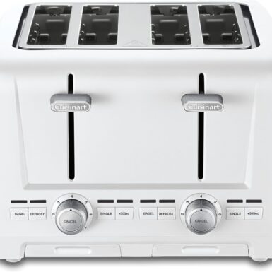Cuisinart 4-Slice XL Slot Toaster, Extra-Wide Slots, 7 Shade Setting, White | CPT-1400, Extra-wide 4-slice slots, Bagel/Defrost/Cancel functions, High-Lift QuickView lever, Removable crumb tray