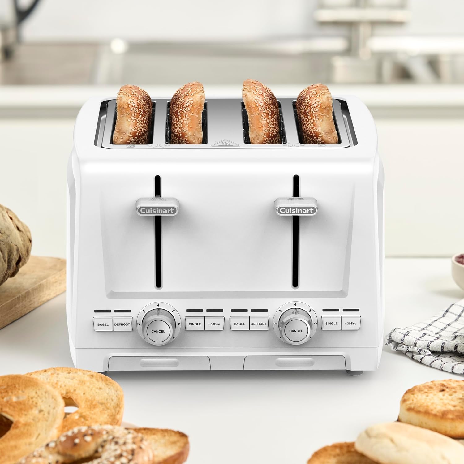 Cuisinart 4-Slice XL Slot Toaster, Extra-Wide Slots, 7 Shade Setting, White | CPT-1400, Extra-wide 4-slice slots, Bagel/Defrost/Cancel functions, High-Lift QuickView lever, Removable crumb tray - Image 2
