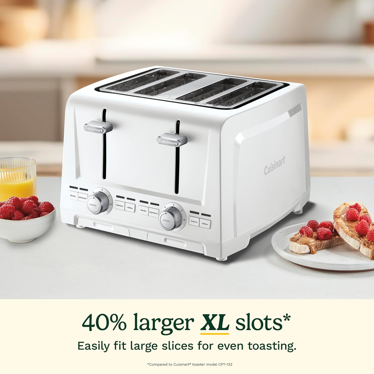 Cuisinart 4-Slice XL Slot Toaster, Extra-Wide Slots, 7 Shade Setting, White | CPT-1400, Extra-wide 4-slice slots, Bagel/Defrost/Cancel functions, High-Lift QuickView lever, Removable crumb tray - Image 4