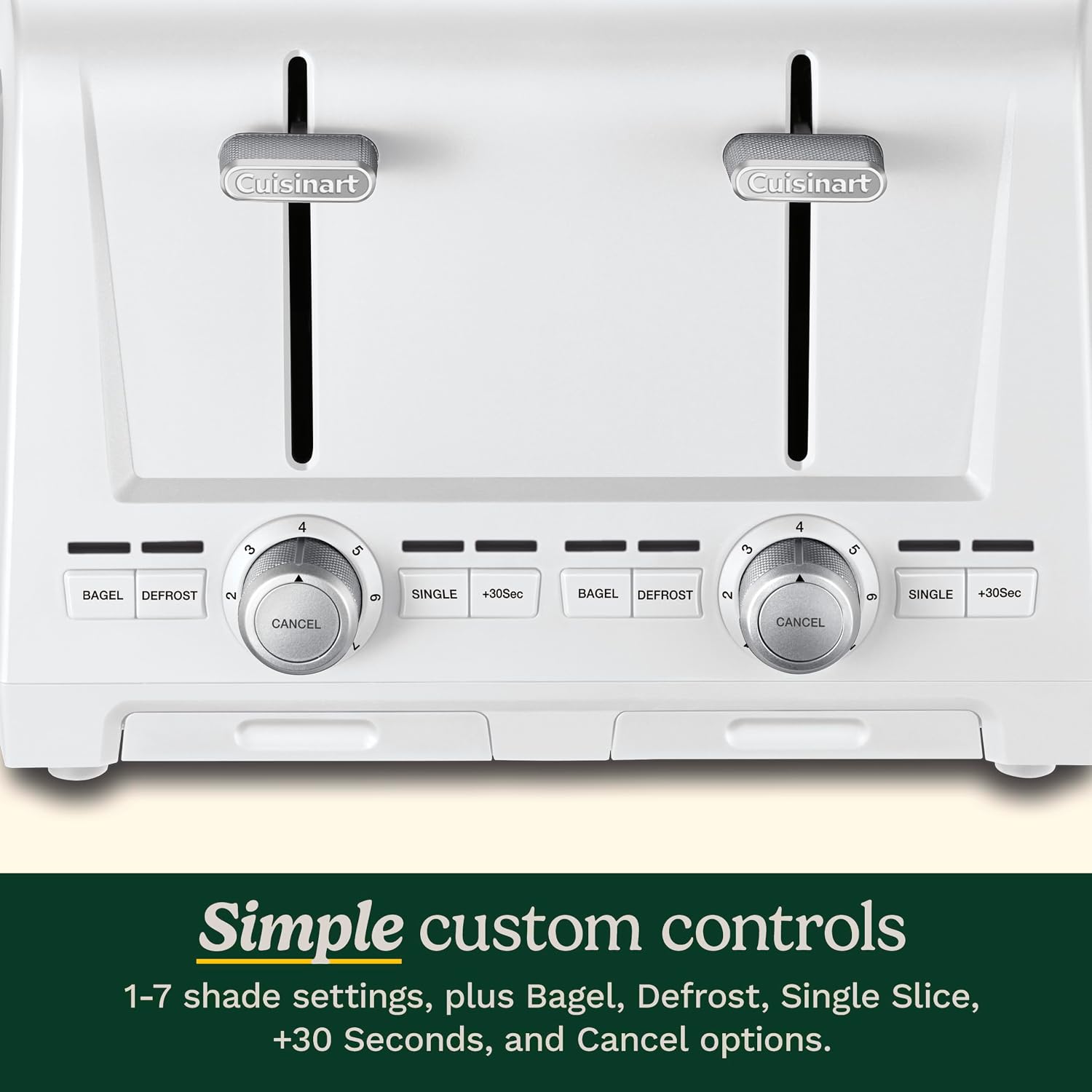 Cuisinart 4-Slice XL Slot Toaster, Extra-Wide Slots, 7 Shade Setting, White | CPT-1400, Extra-wide 4-slice slots, Bagel/Defrost/Cancel functions, High-Lift QuickView lever, Removable crumb tray - Image 5