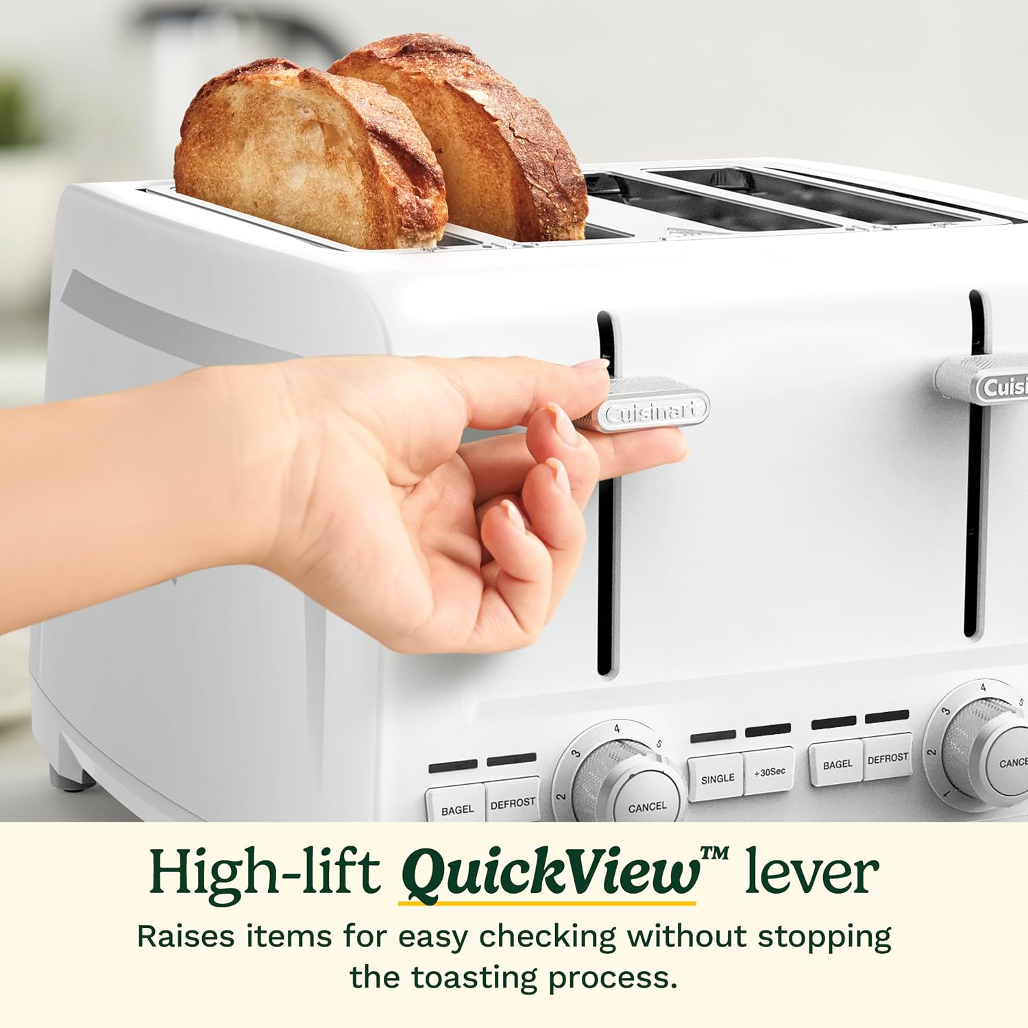 Cuisinart 4-Slice XL Slot Toaster, Extra-Wide Slots, 7 Shade Setting, White | CPT-1400, Extra-wide 4-slice slots, Bagel/Defrost/Cancel functions, High-Lift QuickView lever, Removable crumb tray - Image 6